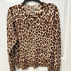 FUN J CREW 100% CASHMERE CLASSIC FIT CREWNECK SWEATER IN LEOPARD PRINT XL